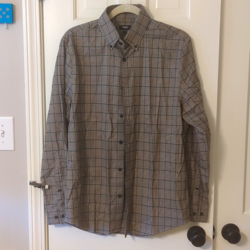 Express Men's slim plaid dress shirt, M